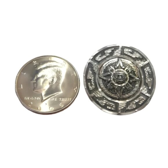 Vintage Sterling Silver Mexico Aztec Mayan Celestial Sun Calendar Pendant Brooch - Picture 3 of 4